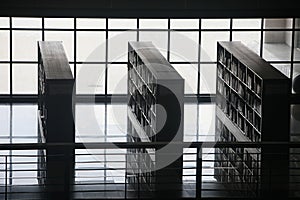 Timeless bookshelves in library