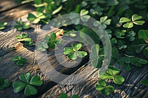 Symbol of Luck Vintage Shamrock on Wooden Background for St. Patrick's Day