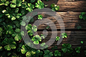 Symbol of Luck Vintage Shamrock on Wooden Background for St. Patrick's Day