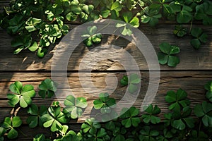 Symbol of Luck Vintage Shamrock on Wooden Background for St. Patrick's Day