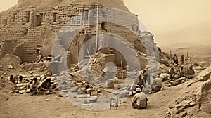 Timeless Discovery: Sepia Masterpiece of Egyptian Archaeological Excavation