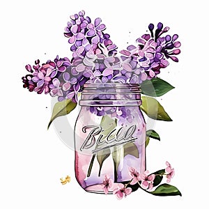 Timeless Elegance: Lilacs in a Mason Jar Painting AI Generated