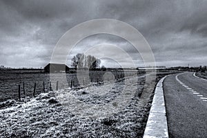 Timeless farm landscape with clouds