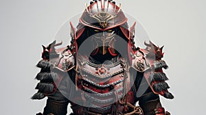 Timeless Honor: Samurai Warrior in Armor and Mask, White Background