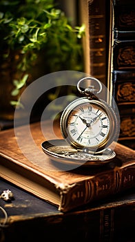 Timeless Journey: Vintage Pocket Watch Suspended in Mid-Air