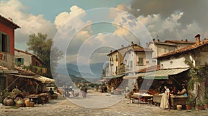 Senza tempo il mercato 1870 Italiano comune la piazza cittadina preso i colpi 