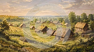 Timeless Reflections: Germanic Village Life in Exquisite Historical Painting