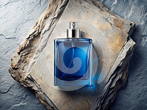 A Timeless Scent: Exquisite Blue Men\'s Perfume Bottle, Captivating Vintage Photography for Sophisticated photo