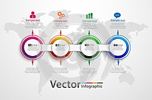 Timeline chart infographic template with 4 options for presentations, advertising, layouts, annual reports, web design. Vector