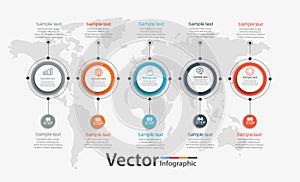 Timeline chart infographic template with 5 options for presentations, advertising, layouts, annual reports, web design. Vector