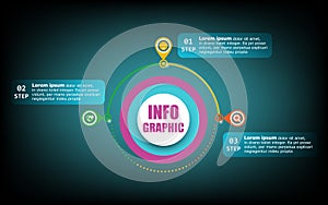 Timeline circle info elements and numbers. Business concept with 3 steps. Presentation business infographics template with three