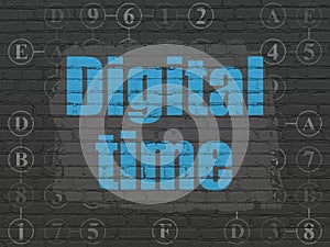 Timeline concept: Digital Time on wall background