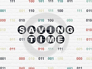 Timeline concept: Saving Time on wall background