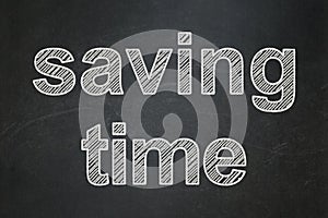 Timeline concept: Saving Time on chalkboard background