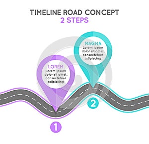 Timeline infographic 2 steps timeline concept. Winding road.