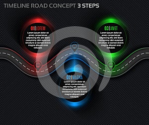 Timeline infographic 3 steps timeline concept. Winding road.