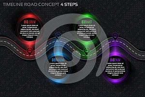 Timeline infographic 4 steps timeline concept. Winding road.