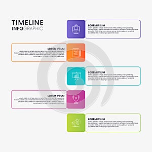 Timeline Infographic with 5 elements boxes. Best color options are here