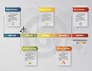 Timeline infographic 5 steps vector design template. Can be used for workflow processes.