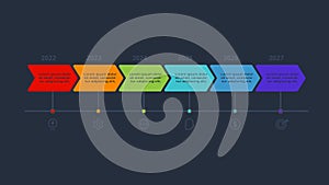 Timeline infographic with 6 elements, template for web, business, presentations. Template for web on a background.