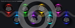 Timeline infographic 8 steps timeline concept. Winding road.