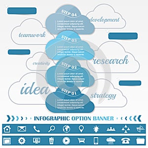 Timeline infographic design template with blue cloud tags