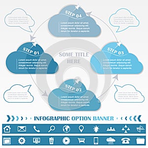 Timeline infographic design template with blue cloud tags