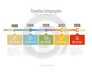 Timeline Infographic with diagrams, data options and text