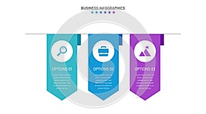 Timeline infographic with infochart. Modern presentation template with 3 spets for business process. Website template on