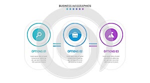 Timeline infographic with infochart. Modern presentation template with 3 spets for business process. Website template on