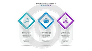 Timeline infographic with infochart. Modern presentation template with 3 spets for business process. Website template on