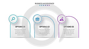 Timeline infographic with infochart. Modern presentation template with 3 spets for business process. Website template on