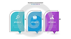 Timeline infographic with infochart. Modern presentation template with 3 spets for business process. Website template on