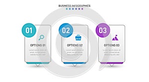 Timeline infographic with infochart. Modern presentation template with 3 spets for business process. Website template on