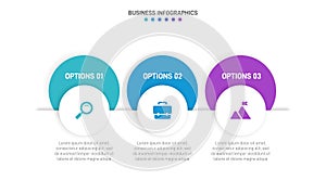 Timeline infographic with infochart. Modern presentation template with 3 spets for business process. Website template on