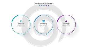 Timeline infographic with infochart. Modern presentation template with 3 spets for business process. Website template on