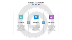 Timeline infographic with infochart. Modern presentation template with 3 spets for business process. Website template on