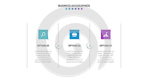 Timeline infographic with infochart. Modern presentation template with 3 spets for business process. Website template on