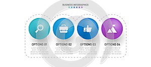 Timeline infographic with infochart. Modern presentation template with 4 spets for business process. Website template on