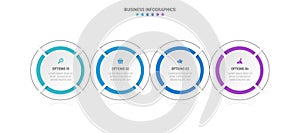 Timeline infographic with infochart. Modern presentation template with 4 spets for business process. Website template on