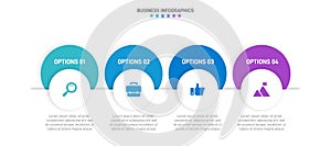 Timeline infographic with infochart. Modern presentation template with 4 spets for business process. Website template on