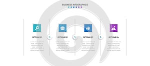 Timeline infographic with infochart. Modern presentation template with 4 spets for business process. Website template on