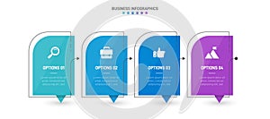 Timeline infographic with infochart. Modern presentation template with 4 spets for business process. Website template on