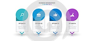 Timeline infographic with infochart. Modern presentation template with 4 spets for business process. Website template on