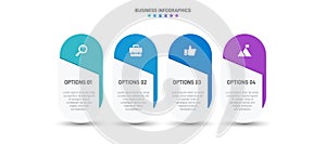 Timeline infographic with infochart. Modern presentation template with 4 spets for business process. Website template on