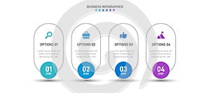 Timeline infographic with infochart. Modern presentation template with 4 spets for business process. Website template on