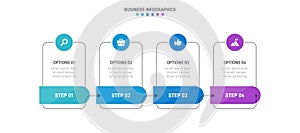 Timeline infographic with infochart. Modern presentation template with 4 spets for business process. Website template on