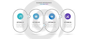 Timeline infographic with infochart. Modern presentation template with 4 spets for business process. Website template on