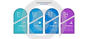 Timeline infographic with infochart. Modern presentation template with 4 spets for business process. Website template on