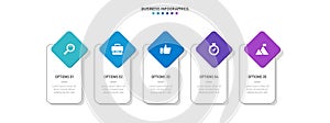 Timeline infographic with infochart. Modern presentation template with 5 spets for business process. Website template on